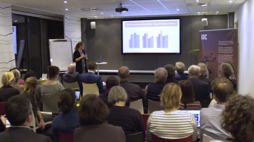  Angela van den Broek, WASH Alliance International, presenting the  Sustainability Monitoring Framework. Photo: IRC