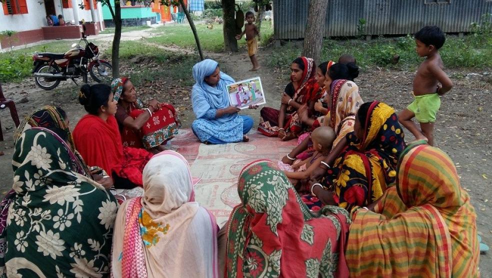 Naima is facilitating an awareness session on WASH both at household and facility level. Photo by: A. Mannan  