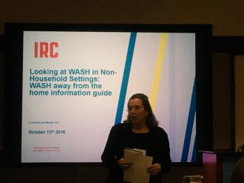 Marielle Snel presenting the session on WASH away from the home at UNC (photo: Bryony Stentiford)