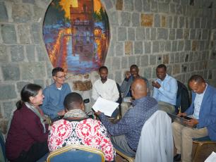 IRC Ethiopia and Uganda colleagues share experiences during a learning meeting in January, 2020, in Ethiopia. 