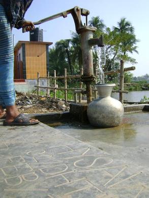 The community latrine facility at Sahapur Bazaar, including public Deep Tube Well