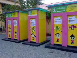 Cartoons promoting hygiene and cleanliness on e-toilets. Photo: The Hindu